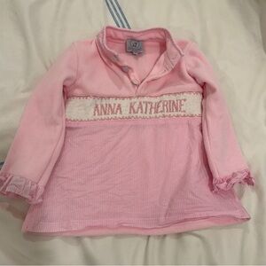 “Anna Katherine” Monogram Little Lamb Co Pink Pullover US Size 5